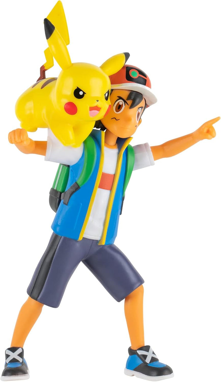 Pokémon PKW2473 - Battle Feature Figure - Ash & Pikachu, figuri mobile oficiale, 11,5 cm Ash și 5 cm Pikachu Action figures Naty Shop