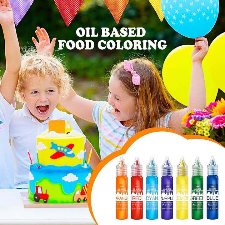 Colorant alimentar liposolubil - Colorant alimentar pe bază de ulei în culorile curcubeului pentru ciocolată, dulciuri, prăjituri, copt - Colorant alimentar concentrat pentru decorarea torturilor, cremă de unt, fondant - 12g fiecare