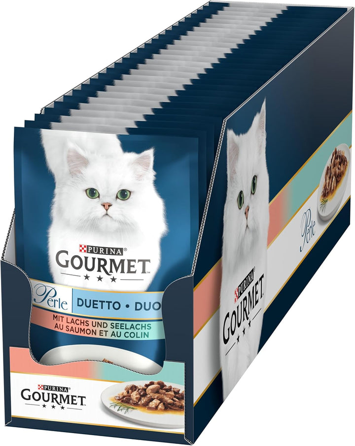 Gourmet Perle Duetto Hrană umedă pentru pisici, cu somon și pollock, 26Pack (26 X 85G)