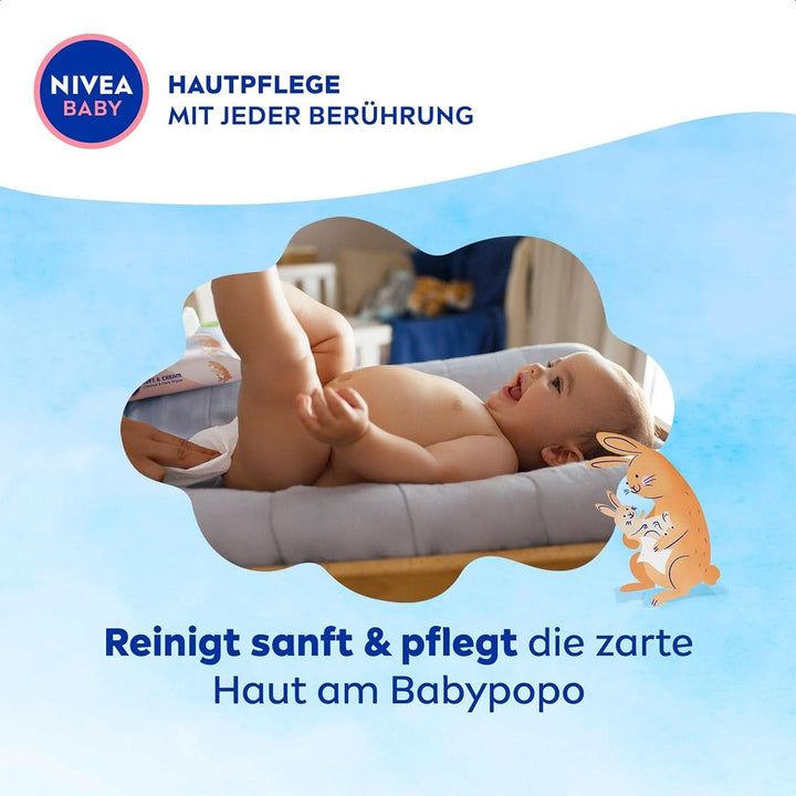 NIVEA BABY Soft & Cream Feuchttücher, Baby Feuchttücher Zur Sanften Reinigung Empfindlicher Babyhaut, Hypoallergene Feuchttücher Für Babys Mit Mandelöl Und Vitaminen (4 X 57 Stück) Naty Shop