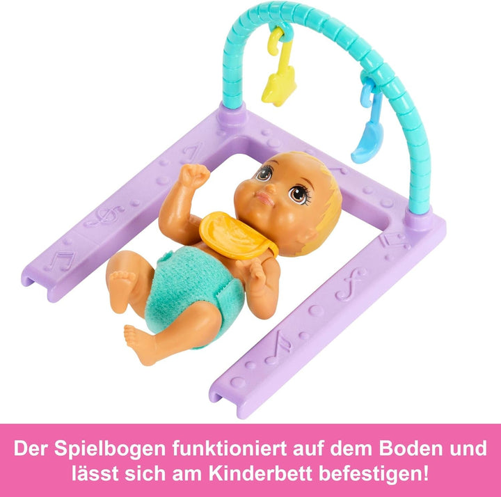 Păpușă Barbie Skipper și creșă cu accesorii, include păpuși gemene, 1 pătuț, 1 leagăn, 1 balansoar și multe altele, HXM99 Papusi Naty Shop
