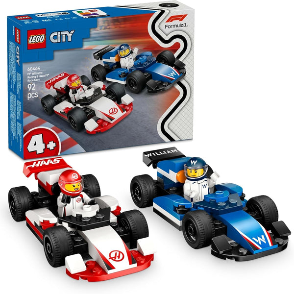 LEGO City F1 Williams Racing și Haas F1 Racing Cars - Jucărie Formula 1 cu mașini construibile și 2 minifigurine cu șofer de curse - Idei de cadouri mici pentru băieți și fete de la 4 ani 60464 Seturi de constructie Besuche den LEGO-Store Titlu implicit