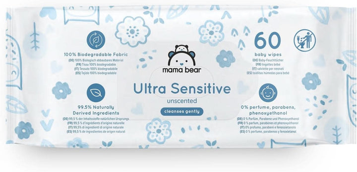 Șervețele ultrasensibile pentru bebeluși Mama Bear, fără parfum, 1008 număr (18 pachete de 60) Naty Shop