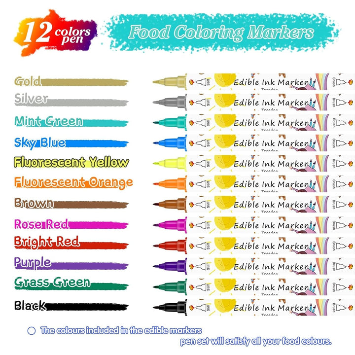 Pixuri de colorant alimentar pentru copt, 12 pixuri de colorant alimentar pentru fondant, pixuri alimentare comestibile, ouă de Paște DIY pentru ziua de naștere pentru decorare, pixuri de colorant alimentar gourmet pentru prăjituri, fursecuri, deserturi