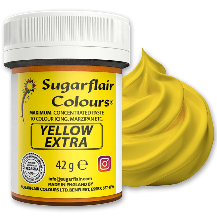 Colorant alimentar Sugarflair Max Concentrated Yellow Extra, colorant alimentar foarte concentrat pentru marțipan și fondant, colorant pastă Max Concentrate - 42 g