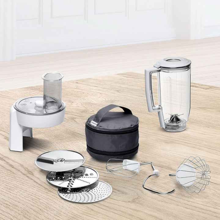Bosch Küchenmaschine Serie 4 Mum58720,Edelstahl-Schüssel 3,9 L, Mixer 1,25 L, Planetenrührwerk,Knethaken,Schlag,Rührbesen, Durchlaufschnitzler, 3 Scheiben, 1000 W, Dunkelrot/Silber Mama si Copilul Naty Shop
