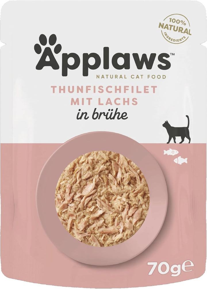 Applaws 100% hrană umedă naturală pentru pisici, file de ton cu somon în bulion - pachet cu 12 pungi x 70G