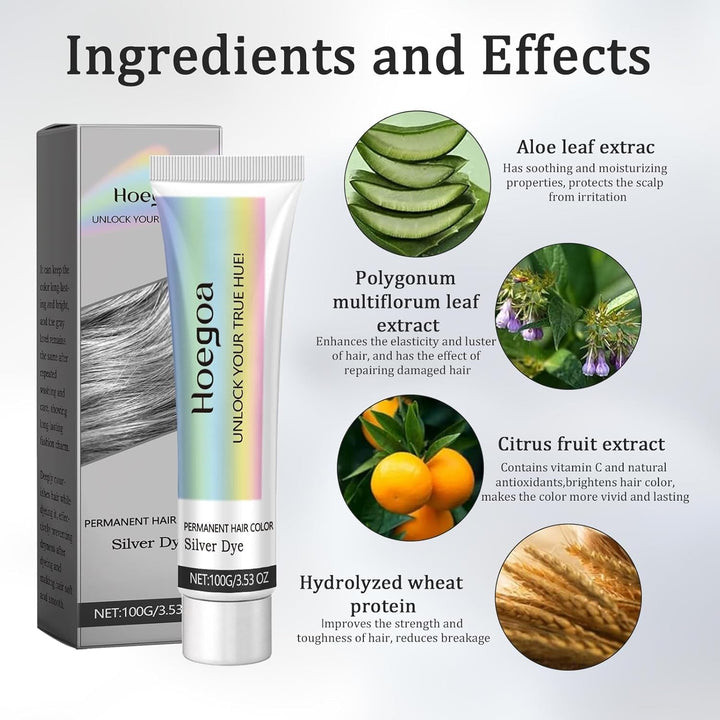 2-in-1 Vopsea de păr gri argintiu Vopsea de păr din plante naturale gri argintiu pentru toate tipurile de păr potrivite cu instrumente de unică folosință (100g) Vopsea pentru par Naty Shop