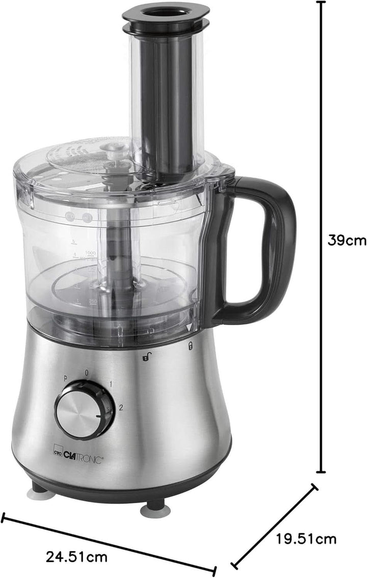 Clatronic® Küchenmaschine | 500 Watt | 4 Geschwindigkeitsstufen (0-1-2 + Puls) | Mixbehälter Mit Nachfüllöffnung (1,5 Liter) | Arbeitsbehälter (1,0 Liter) | Schneiden Und Raspeln | KM 3646 Edelstahl Mama si Copilul Naty Shop
