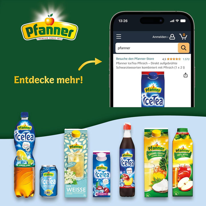 Pfanner Ceai rece cu lămâie albă și flori de soc – Pachet de 2 L - Ceai preparat direct cu suc de lămâie