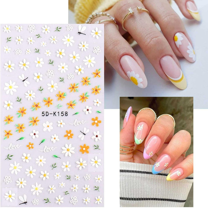 JMEOWIO 3D Nagelsticker Frühling Blumen 5 Blatt Nagelaufkleber 5D Stereoskopisch Selbstklebend Bunte Blüte Nail Art Sticker Dekoration Nageldesign Zubehör