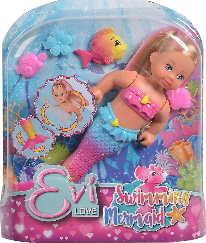 Simba 105733318 - Evi Love Swimming Mermaid, Evi ca o sirenă, Poate înota corect, Cu figurină de pește, Păpușă de îmbrăcat, 12cm, Pentru copii de la 3 ani în sus Papusi Naty Shop