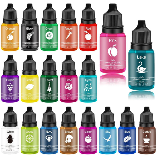 Colorant alimentar - 20 de culori x 10 ml coloranți alimentari lichizi pentru prăjituri, copt, fursecuri, macaroane - Colorant alimentar concentrat fără zahăr pentru decorarea torturilor, băuturi, ouă de Paște, slime DIY