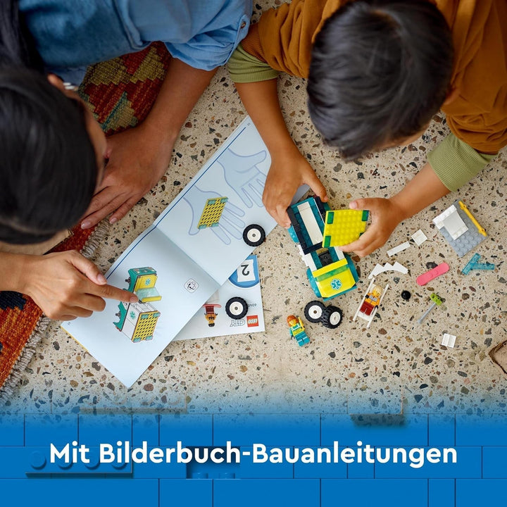 LEGO City Ambulanță și Snowboarder, Ambulanță Playset cu mașină de jucărie și 2 minifigurine, Snowboarder și Paramedic Figura, cadou imaginativ pentru băieți și fete de la 4 ani 60403 Seturi de constructie Besuche den LEGO-Store