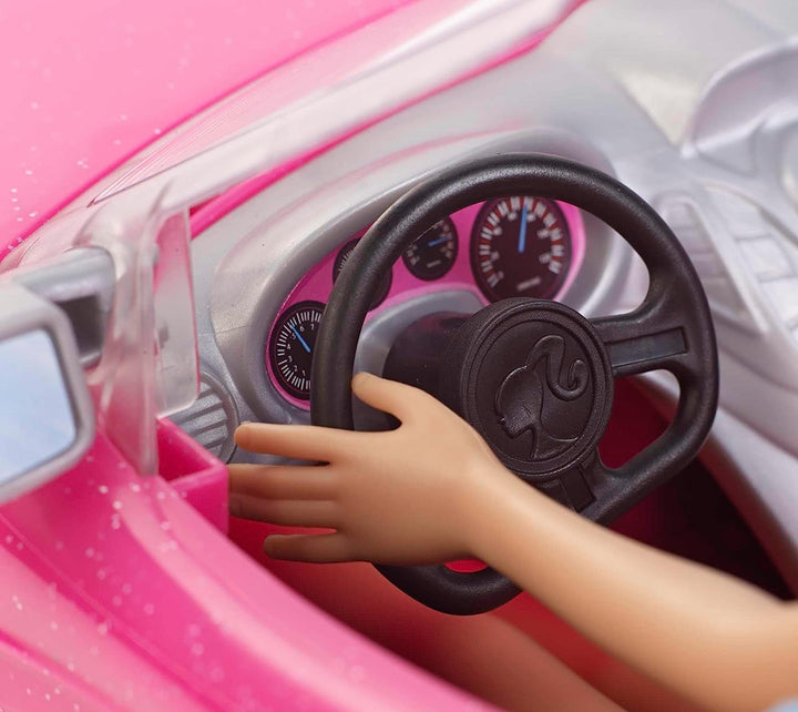 Păpușă Barbie și decapotabilă în roz cu sclipici, logo realist pentru anvelope, jucărie de la 3 ani, DJR55 Papusi Naty Shop