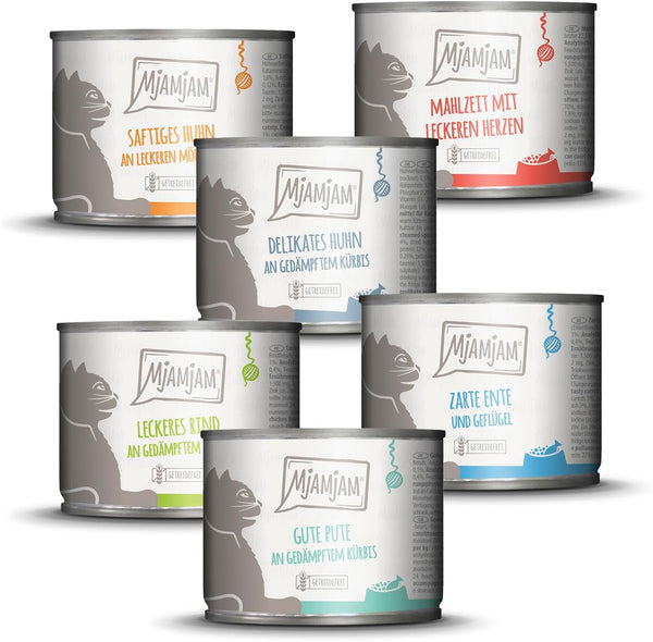 Mjamjam - Hrană umedă premium pentru pisici - Mese delicioase Mix Pack III pentru pisica ta, pachet de 6 (6 X 200 G), fără cereale cu extra carne