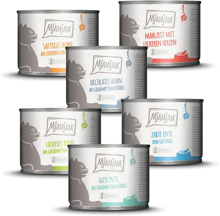 Mjamjam - Hrană umedă premium pentru pisici - Mese delicioase Mix Pack III pentru pisica ta, pachet de 6 (6 X 200 G), fără cereale cu extra carne