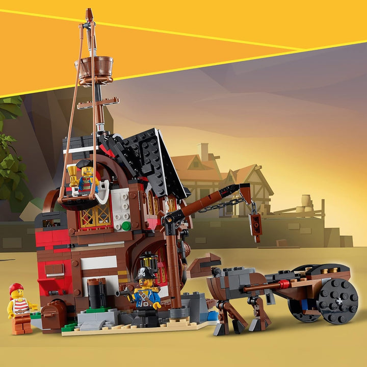 Set navă pirat LEGO Creator 3 în 1, jucărie cu 3 opțiuni de construcție, construiește o tavernă pirat sau o insulă pirat cu craniu, include 3 minifigurine pentru aventuri de rol 31109 Seturi de constructie Besuche den LEGO-Store