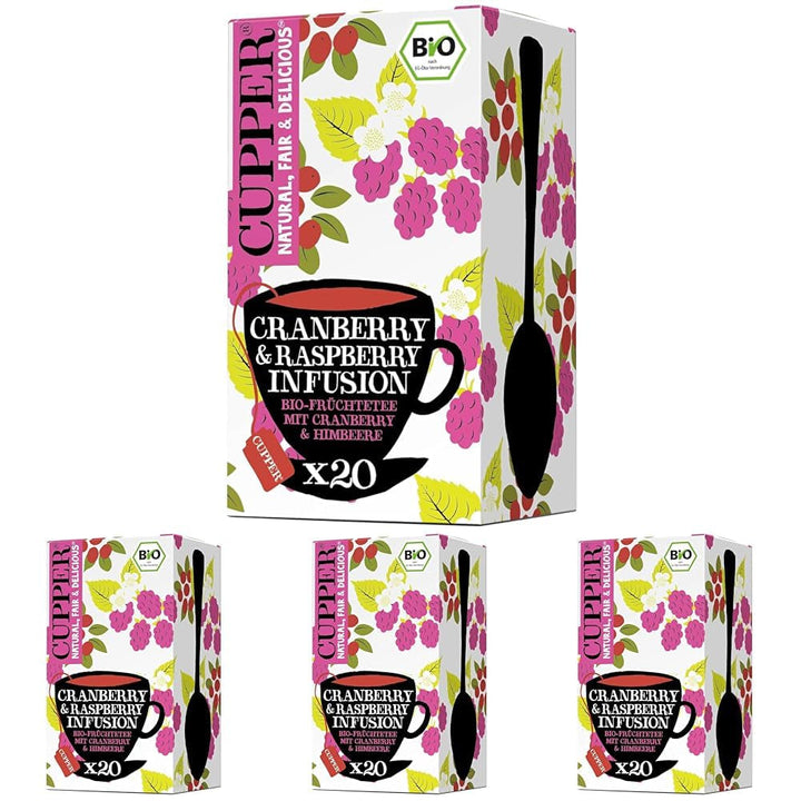 Cupper Ceai de fructe organic Cranberry Rasperry, 20 pliculețe de ceai nealbite, ecologic, comerț echitabil