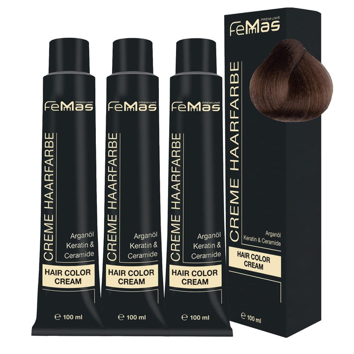 FemMas Hair Colour Pure & Mix Red I Cremă profesională cu ulei de argan, keratină și ceramide I Ca o vopsea de păr permanentă sau nuanță pentru rezultate radiante, de lungă durată I 100 ml Vopsea pentru par Naty Shop Blond deschis intensiv 8.0 Pachet de 3