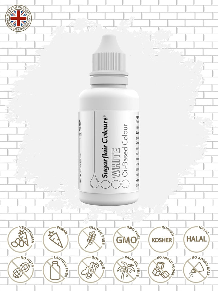 Colorant alimentar pe bază de ulei Sugarflair Pastel Mixer, alb - Colorant alimentar pentru ciocolată, cremă de unt, pastă de zahăr și toate ingredientele alimentare liposolubile - 30 ml