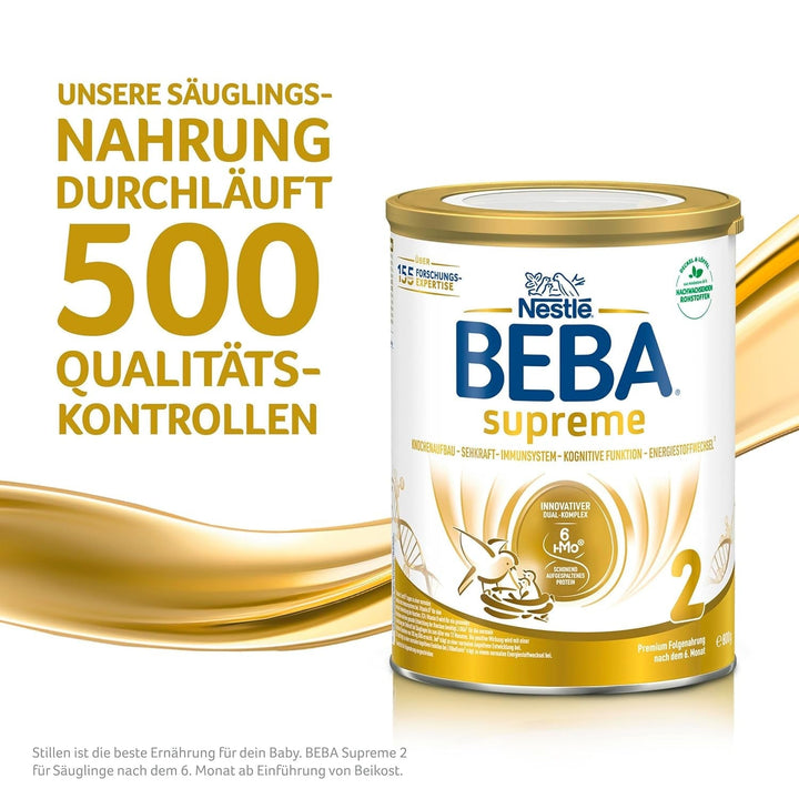 BEBA SUPREME 2 Lapte de continuare după 6 luni, doar lactoză, fără ulei de palmier, pachet de 6 (6 x 800 g) Naty Shop