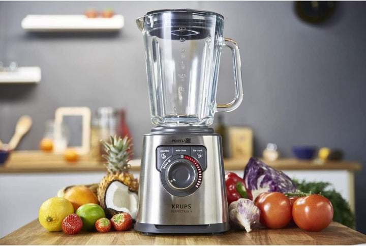 Krups KB403D Perfectmix + Hochleistungsstandmixer | 1.200W | 28.000 Upm | 2L Glasbehälter | 3 Voreingestellte Programme | Powelix- Technologie | Edelstahl/Dunkelgrau Bucatarie Naty Shop