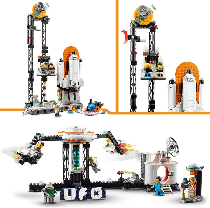 LEGO 31142 Creator 3-In-1 Rollercoaster spațial, kit de jucărie pentru bâlci cu cărucioare funcționale, convertibil în turn de cădere liberă sau carusel cu rachete și cărămizi strălucitoare Seturi de constructie Besuche den LEGO-Store