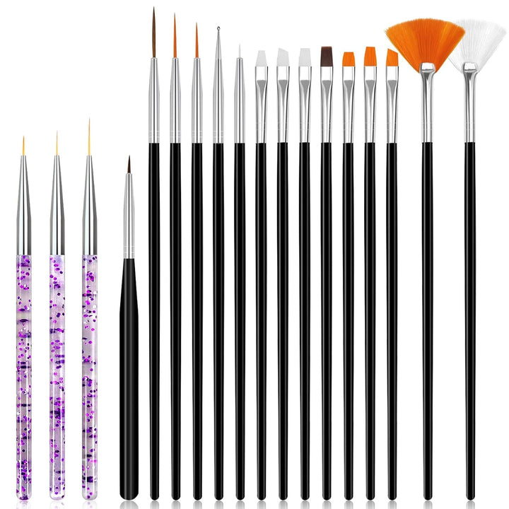 Hanyousheng 20 Stück Nagel Pinsel Set, 15 Stück Nageldesign Pinsel, 5 Stück Nail Art Dotting Tools Für DIY Nail Art Design