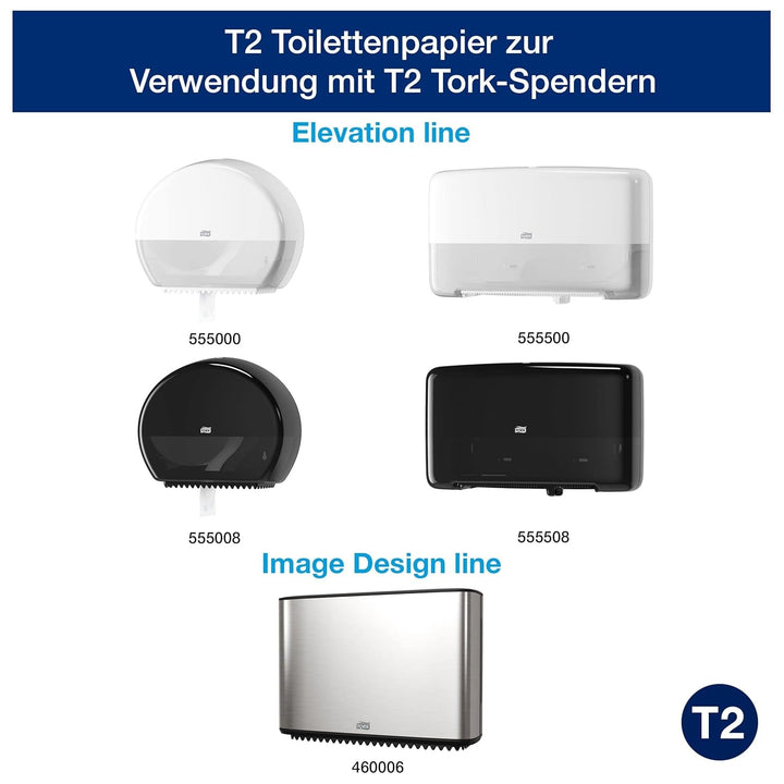 Tork 472102 Hârtie igienică Mini Jumbo în calitate avansată pentru sistemul de hârtie igienică Tork T2 Mini Jumbo / hârtie igienică 2 straturi în alb, 12 X900 coli