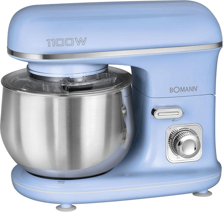 Bomann® Retro Küchenmaschine Zum Backen | Knetmaschine 5L |Starker 1100W Motor | Teigmaschine Inkl. Haken & Schneebesen | Retro Teigknetmaschine Spritzschutz Mit Nachfüllöffnung – KM 6030 CB Mint-Grün Mama si Copilul Naty Shop Blau