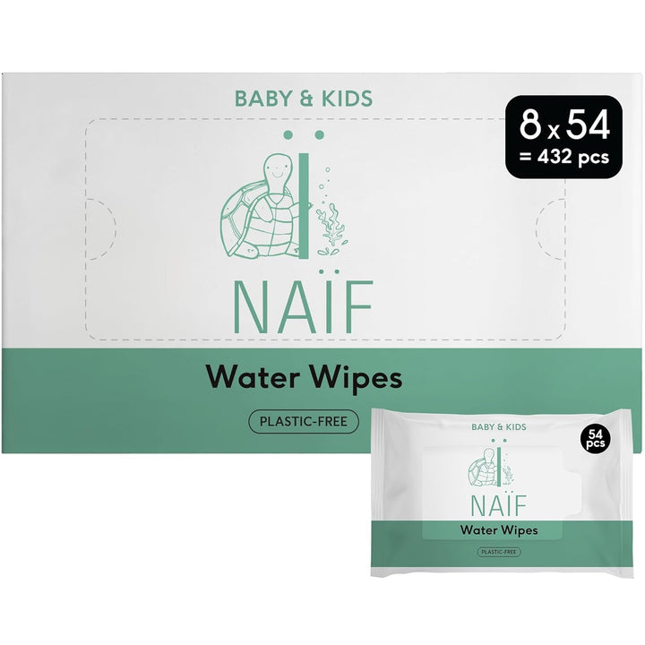 Naïf - Șervețele umede fără plastic - 1296 bucăți (24 bucăți X 54 șervețele umede) - Îngrijire pentru fundul, corpul și fața bebelușului - 99% apă - 0% parfum și alcool