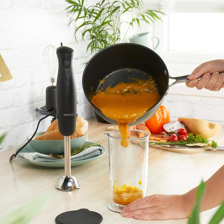 Petra PT2827BMBLKVDE 3-In-1 Mixer – Bpa-Freie Anbauteile, 500Ml-Schüssel, 700Ml-Becher, Schneebesen, Mixen, Zerkleinern, 2 Geschwindigkeiten, Edelstahlklingen, Für Babynahrung, Smoothies, Saucen, 350W Mama si Copilul Naty Shop