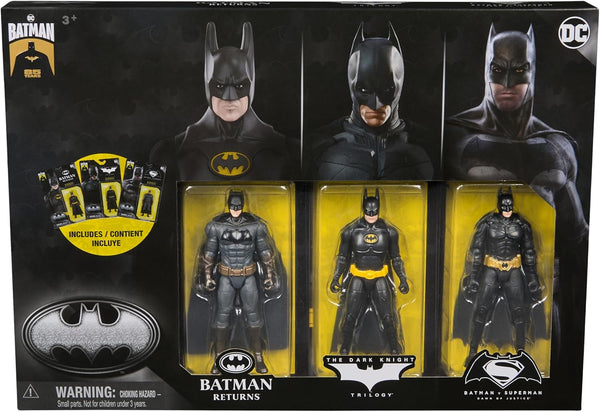 Set Ultimate Batman cu 3 figurine Batman (10 cm) din filmele Batman Returns, The Dark Knight și Batman V. Superman. De la 3 ani Action figures Naty Shop Titlu implicit