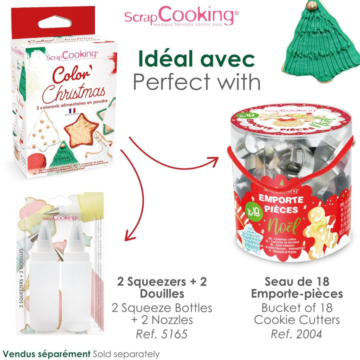 Scrapcooking - Set de 3 coloranți alimentari pudră de Crăciun - Roșu, Verde, Auriu - Colorant alimentar comestibil pentru copt, prăjituri, fursecuri, produse de patiserie, aluat, fondant - Decorațiuni de Crăciun - 4018