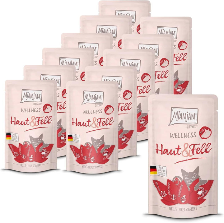Mjamjam - Hrană umedă premium pentru pisici - Wellness - Digestion - Beef, pachet de 12 (12 X 125G), fără cereale