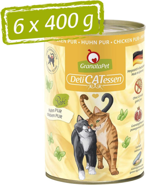 Granatapet Delicatessen Chicken PUR, hrană umedă pentru pisici, hrană fără cereale & fără zahăr adăugat, hrană pentru pisici cu conținut ridicat de carne & uleiuri de înaltă calitate, 6 X 400 G
