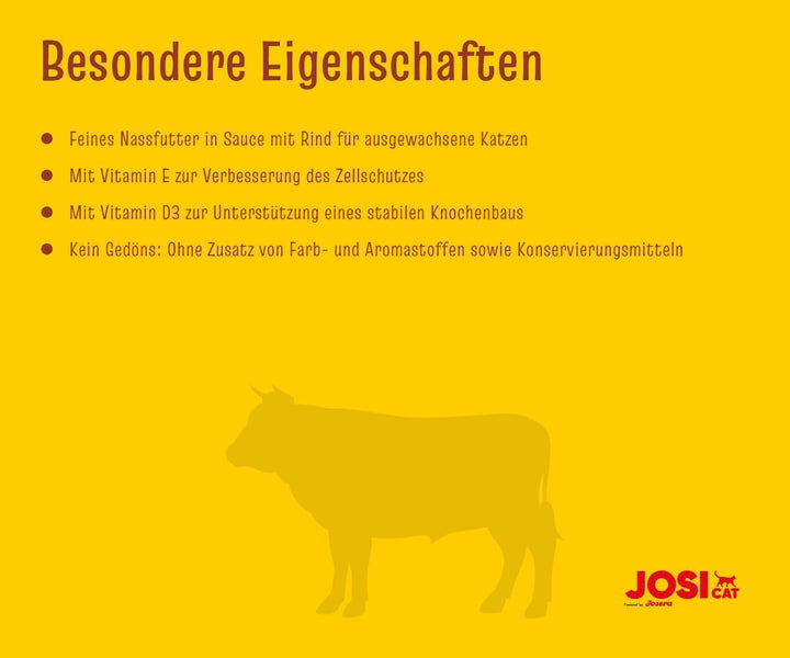 Josicat Carne de vită în sos (12 X 415 G) | Adult | Hrană umedă premium pentru pisici adulte | Carne de vită în sos | Vitamina D3 & E | Powered by JOSERA | Hrană umedă pentru pisici | Hrană completă | 12-Pack