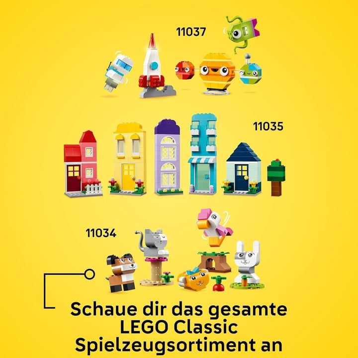 LEGO Classic Creative Houses, set de cărămizi de construcție pentru copii, jucărie de construcție cu 850 de cărămizi, jucărie de construit case cu accesorii, cadou pentru băieți și fete de la 4 ani 11035 Seturi de constructie Besuche den LEGO-Store