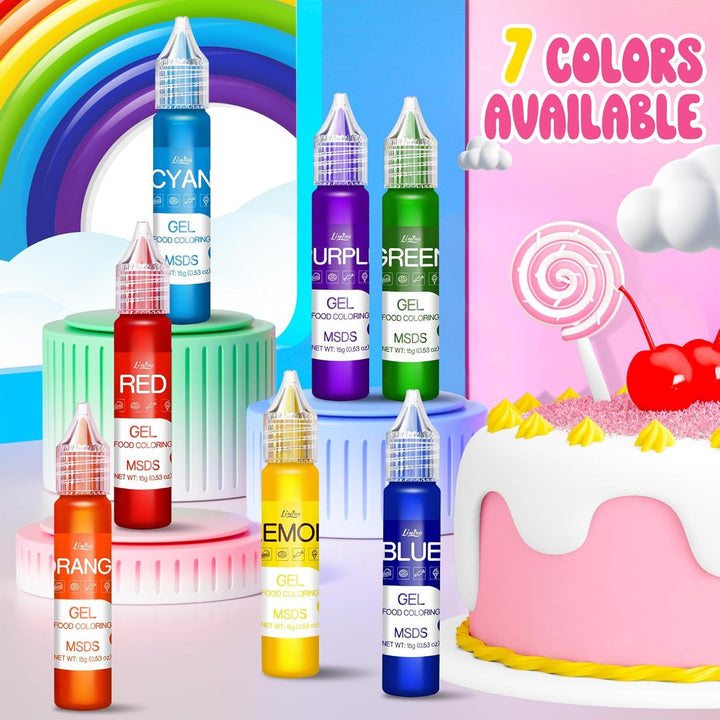 Colorant alimentar în gel - Coloranți alimentari în culorile curcubeului pentru prăjituri, copt, fursecuri, macaroane - Colorant alimentar concentrat fără zahăr pentru decorarea torturilor, băuturi, ouă de Paște, slime - 15 g fiecare